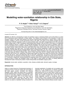 Modelling Water-Sanitation Relationship in Edo State, Nigeria