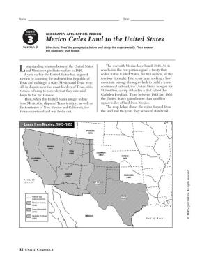 Mexico Cedes Land to the United States Continued
