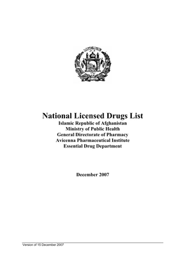 (EDL) and a Licensed Drugs List (LDL) for Afghanistan