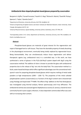 Antibacterial Silver-Doped Phosphate-Based Glasses Prepared by Coacervation