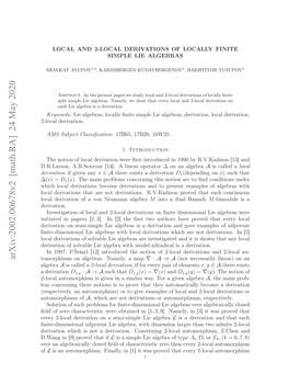 Arxiv:2002.00678V2 [Math.RA] 24 May 2020 ..Asn ..Oru 1] Ieroperator Linear a [14]