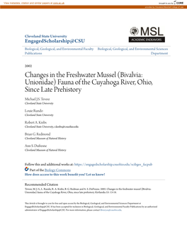 Changes in the Freshwater Mussel (Bivalvia: Unionidae) Fauna of the Cuyahoga River, Ohio, Since Late Prehistory Michael J.S