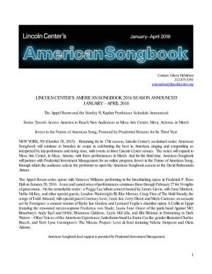 Lincoln Center's American Songbook 2016 Season Announced