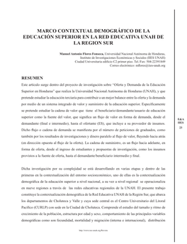 Marco Contextual Demográfico De La Educación Superior En La Red Educativa Unah De La Region Sur
