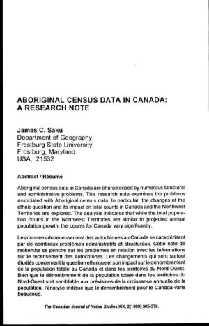 Aboriginal Census Data in Canada: a Research Note