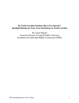 Do North Carolina Students Have Free Speech:? Spotlight Ratings for Four-Year Institutions in North Carolina by Azhar Majeed