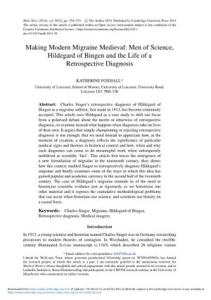 Making Modern Migraine Medieval: Men of Science, Hildegard of Bingen and the Life of a Retrospective Diagnosis