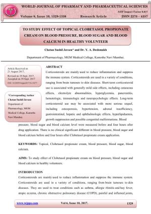 To Study Effect of Topical Clobetasol Propionate Cream on Blood Pressure, Blood Sugar and Blood Calcium in Healthy Volunteer