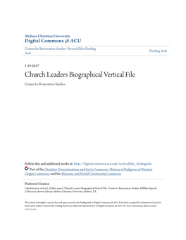 Church Leaders Biographical Vertical File Center for Restoration Studies