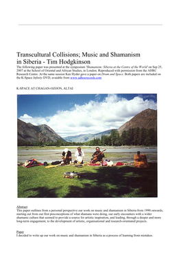 Transcultural Collisions; Music and Shamanism in Siberia
