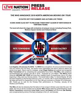 The Who Announce 2019 North American Moving On! Tour