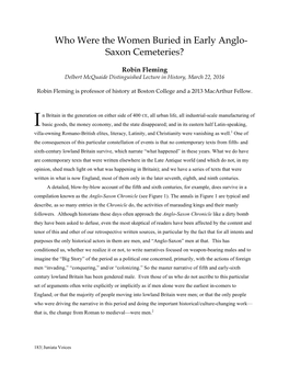 Who Were the Women Buried in Early Anglo- Saxon Cemeteries?