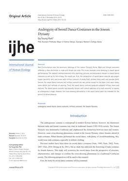 Androgyny of Sword Dance Costumes in the Joseon Dynasty Ga Young Park* Phd, Assistant Professor, Major in Fashion Design, Soongeui Women’S College, Korea