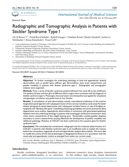 Radiographic and Tomographic Analysis in Patients with Stickler