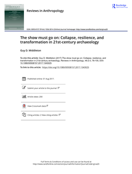 The Show Must Go On: Collapse, Resilience, and Transformation in 21St-Century Archaeology