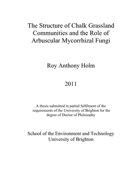 The Structure of Chalk Grassland Communities and the Role of Arbuscular Mycorrhizal Fungi