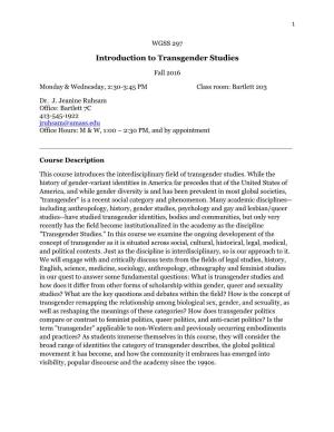 Introduction to Transgender Studies