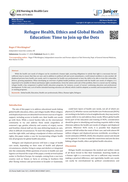 Refugee Health, Ethics and Global Health Education: Time to Join up the Dots