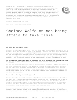 Chelsea Wolfe on Not Being Afraid to Take Risks