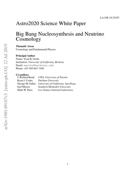 Astro2020 Science White Paper Big Bang Nucleosynthesis and Neutrino Cosmology