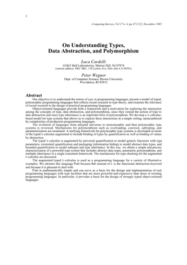 On Understanding Types, Data Abstraction, and Polymorphism