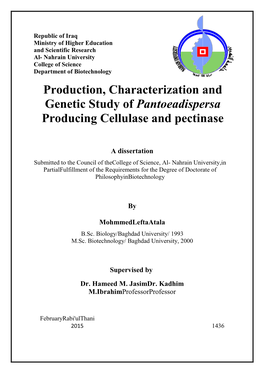 Production, Characterization and Genetic Study of Pantoeadispersa Producing Cellulase and Pectinase