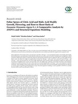 Foliar Sprays of Citric Acid and Malic Acid Modify Growth, Flowering, And