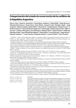 Categorización Del Estado De Conservación De Los Anfibios De La República Argentina
