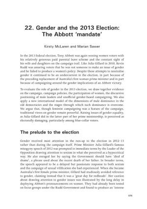 22. Gender and the 2013 Election: the Abbott 'Mandate'