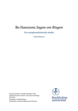 Bo Hanssons Sagan Om Ringen En Receptionshistorisk Studie