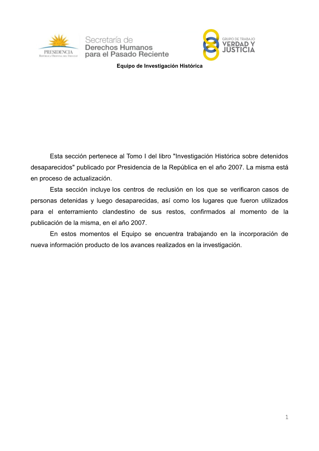 Investigación Histórica Sobre Detenidos Desaparecidos