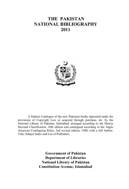 The Pakistan National Bibliography 2011