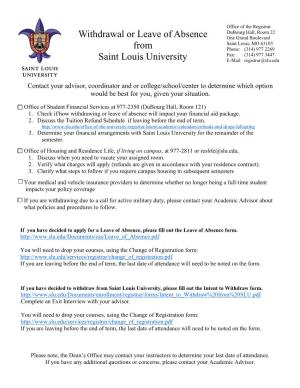 Withdrawal Or Leave of Absence from Saint Louis University