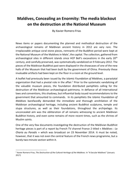 Maldives, Concealing an Enormity: the Media Blackout on the Destruction at the National Museum by Xavier Romero-Frias