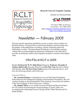 Newsletter — February 2005