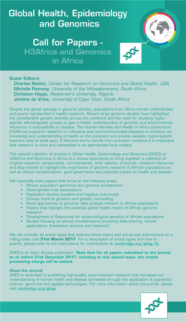 Global Health, Epidemiology and Genomics Call for Papers