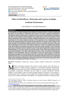 Effect of Self-Efficacy, Motivation and Anxiety on Online Academic Performance