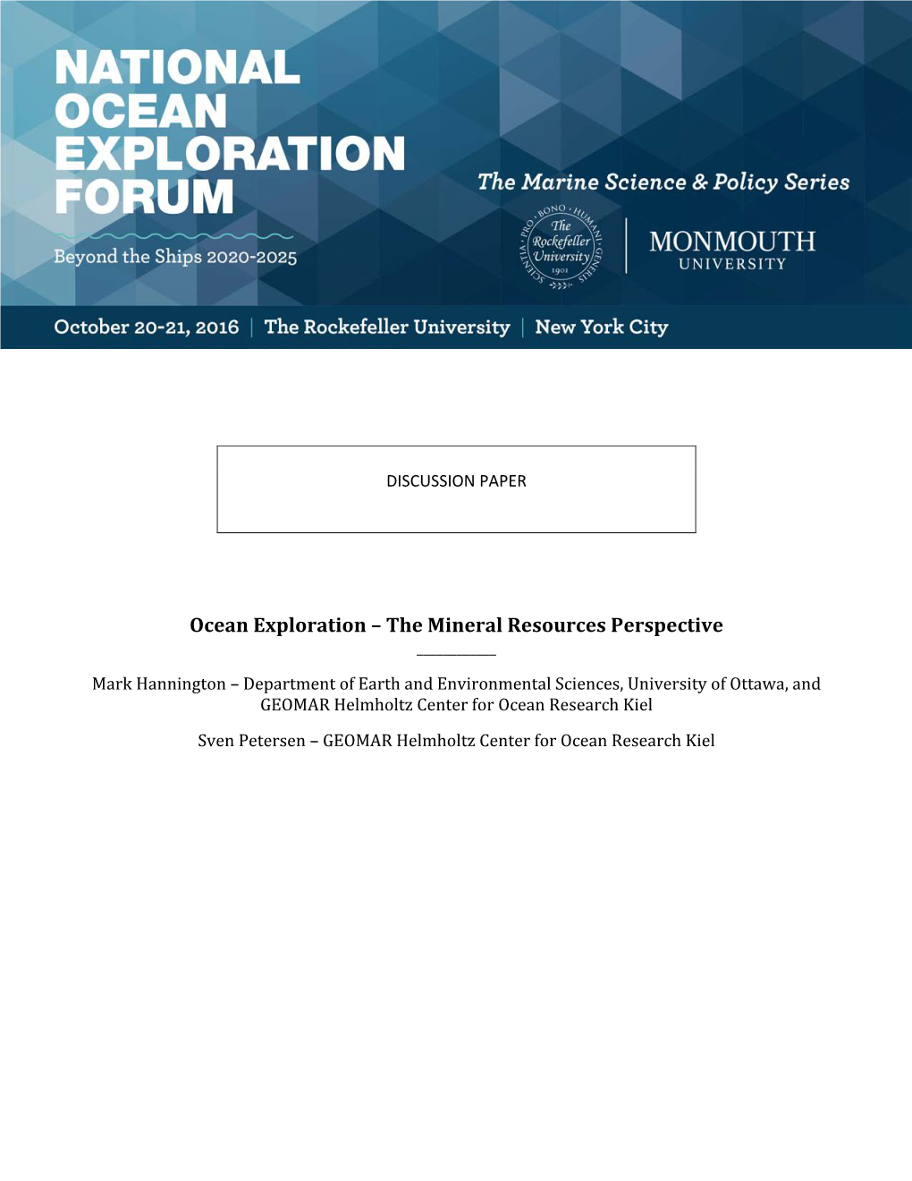 Ocean Exploration – the Mineral Resources Perspective ______