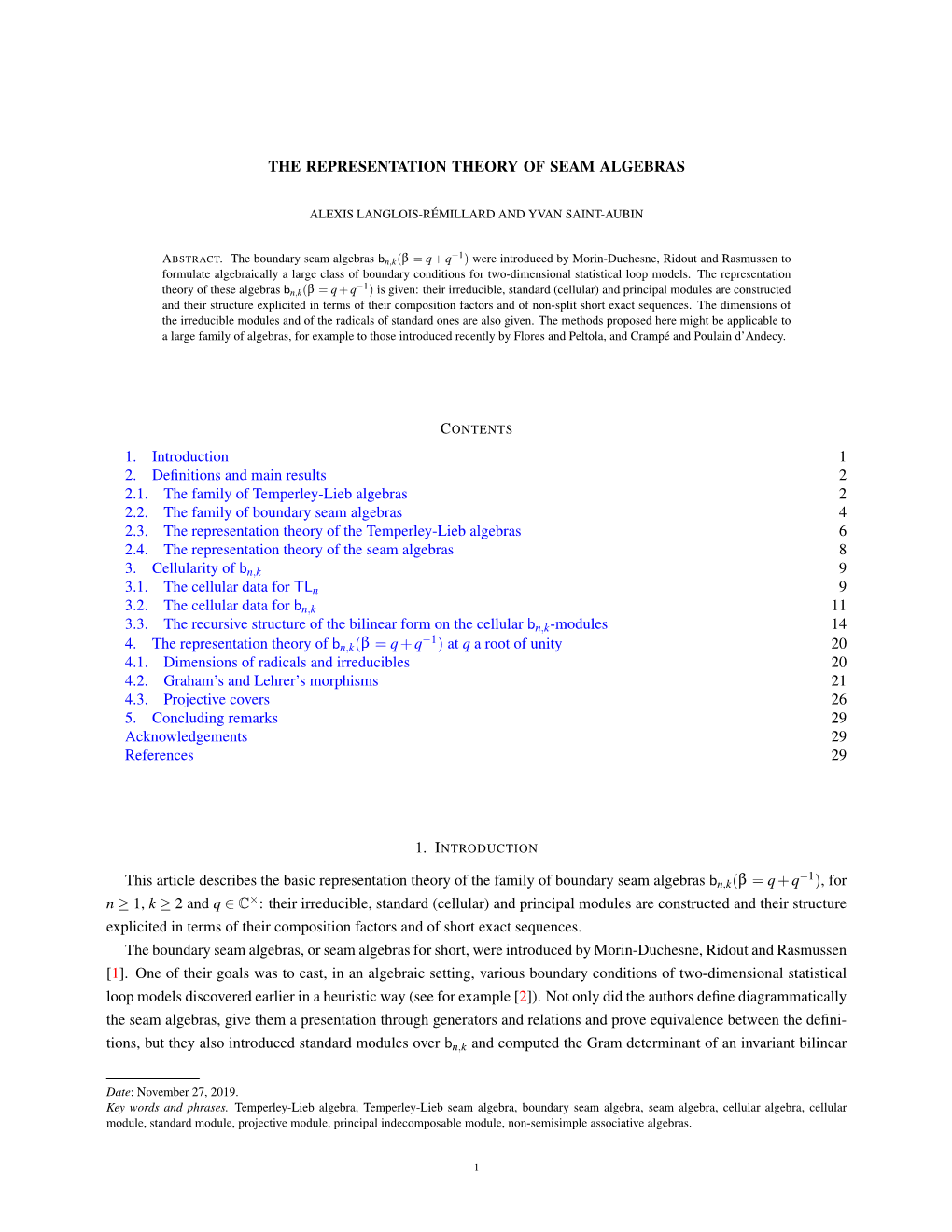 The Representation Theory of Seam Algebras