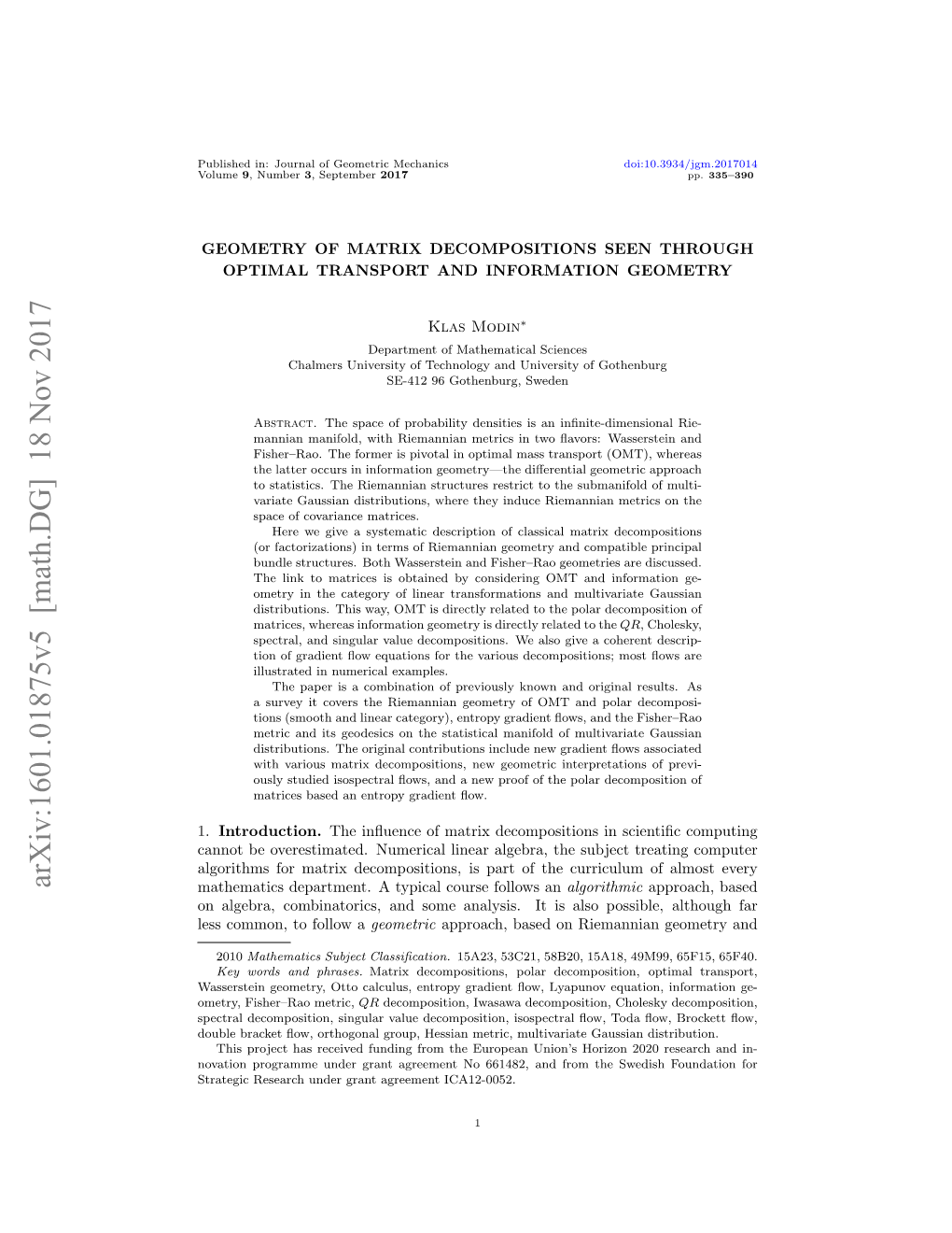 Geometry of Matrix Decompositions Seen Through Optimal Transport and Information Geometry