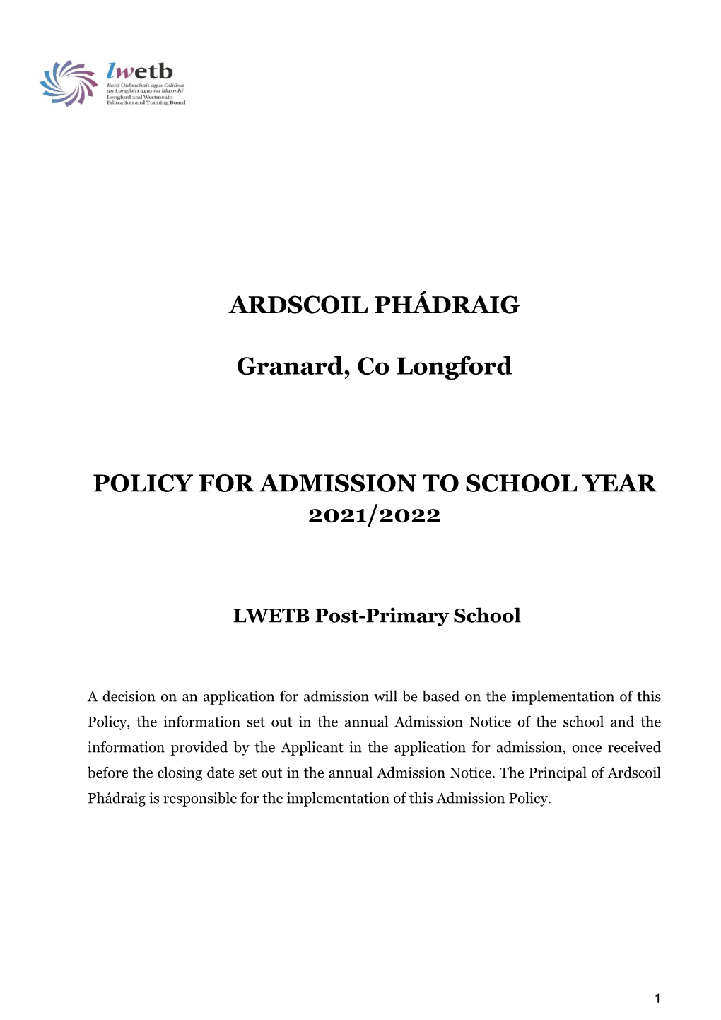 Admissions Policy