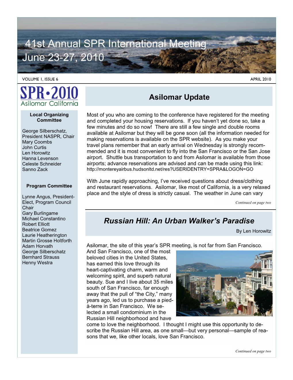 SPR Asilomar Newletter APRIL 2010