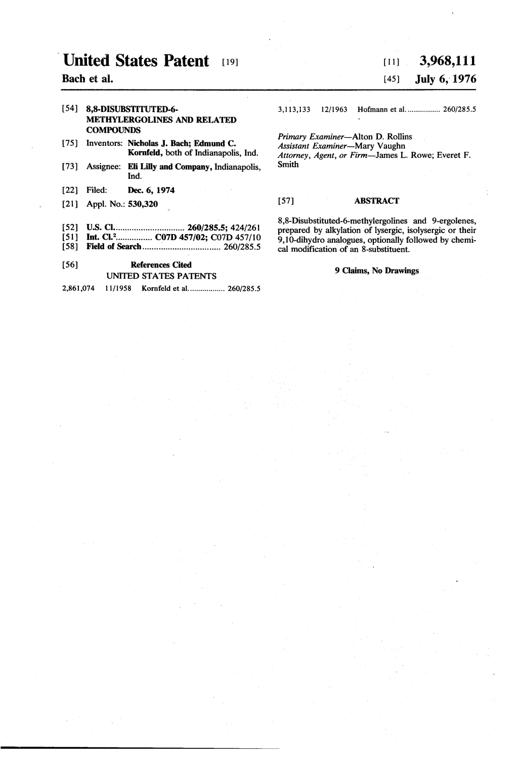 United States Patent (19) [11] 3,968,111 Bach Et Al