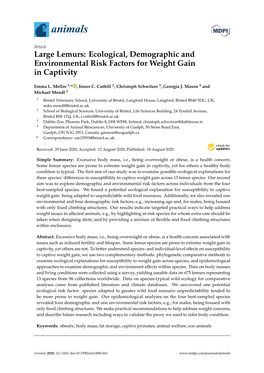 Large Lemurs: Ecological, Demographic and Environmental Risk Factors for Weight Gain in Captivity