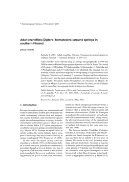 Diptera: Nematocera) Around Springs in Southern Finland