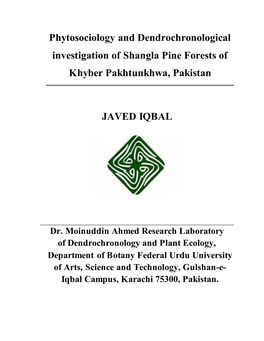 Phytosociology and Dendrochronological Investigation of Shangla Pine Forests of Khyber Pakhtunkhwa, Pakistan
