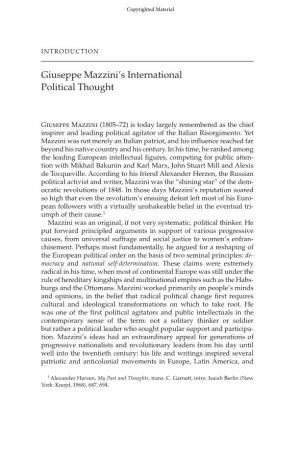 Giuseppe Mazzini's International Political Thought