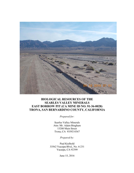 Biological Resources of the Searles Valley Minerals East Borrow Pit (Ca Mine Id No