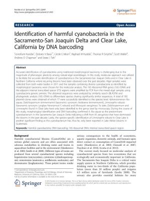 Identification of Harmful Cyanobacteria in the Sacramento