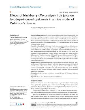 Effects of Blackberry (Morus Nigra) Fruit Juice on Levodopa-Induced Dyskinesia in a Mice Model of Parkinson’S Disease